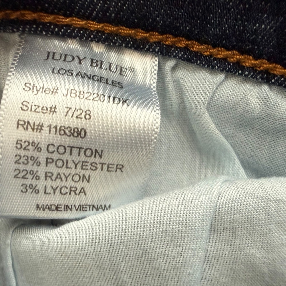 Judy Blue Skinny Fit Jeans Dark Wash Raw Fray Hem Womens 7/28 Comfort Western - Picture 5 of 10